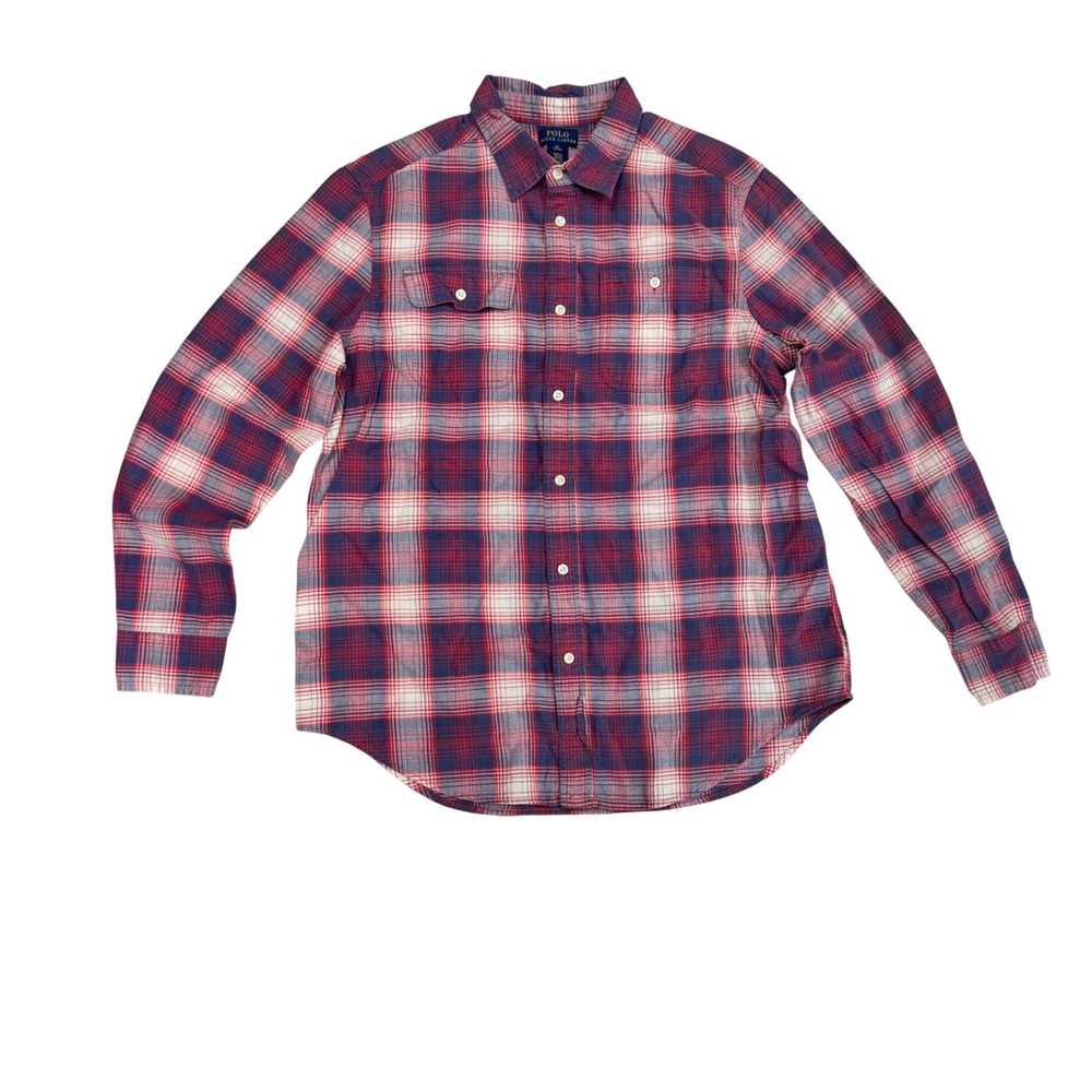 Polo Ralph Lauren Boys XL (18-20) Plaid Button Down Long Sleeve Shirt Redwht/blu - Picture 2 of 7